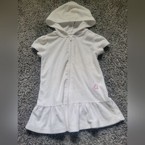 Hooded Zip-Up Swimsuit Coverup with Pink Heart Size 4T White Terrycloth